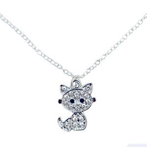 Sale 925 Sterling silver chain with kitty cat pendant charm rhinestones